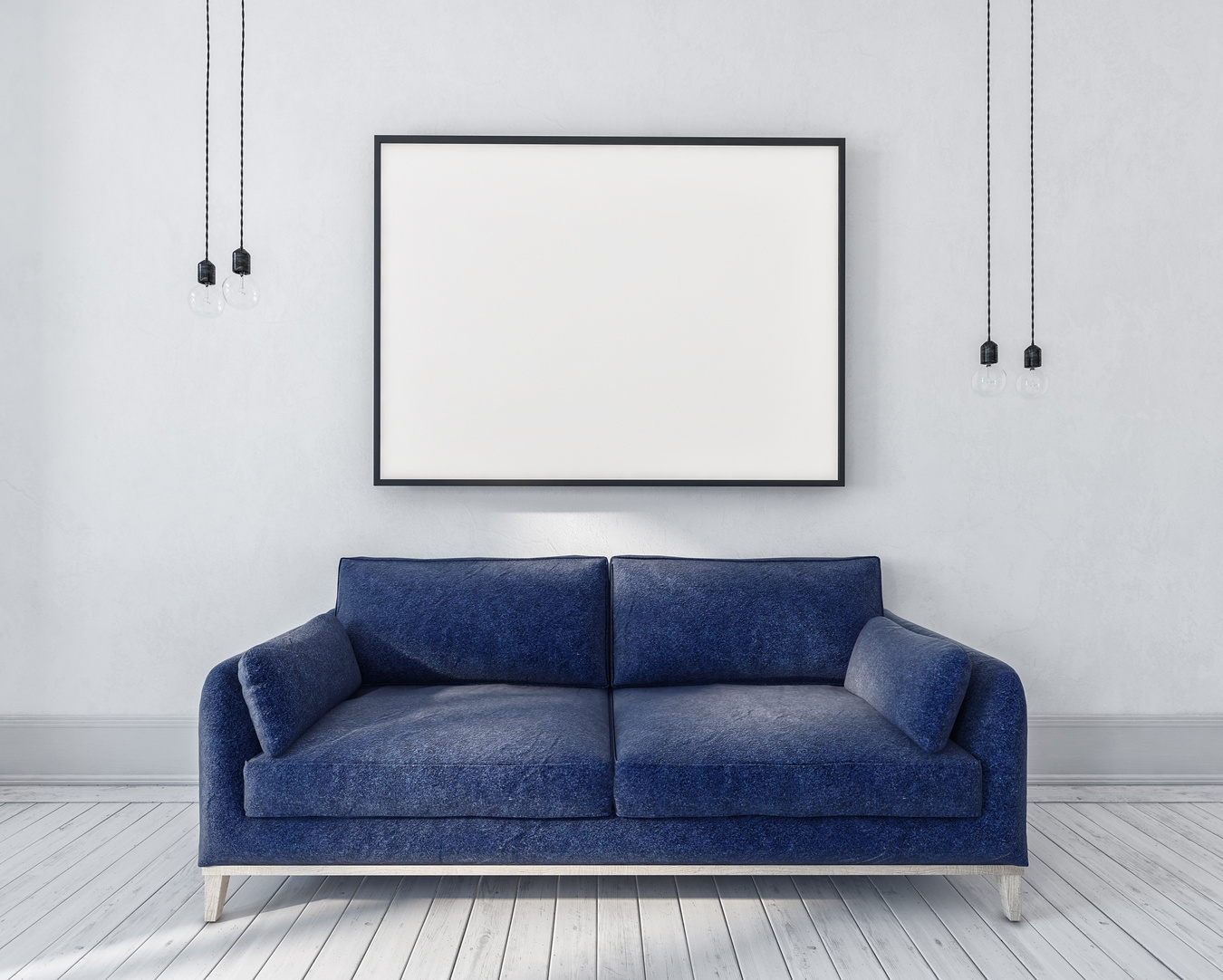 Blue Couch in a Monochrome Grey Room